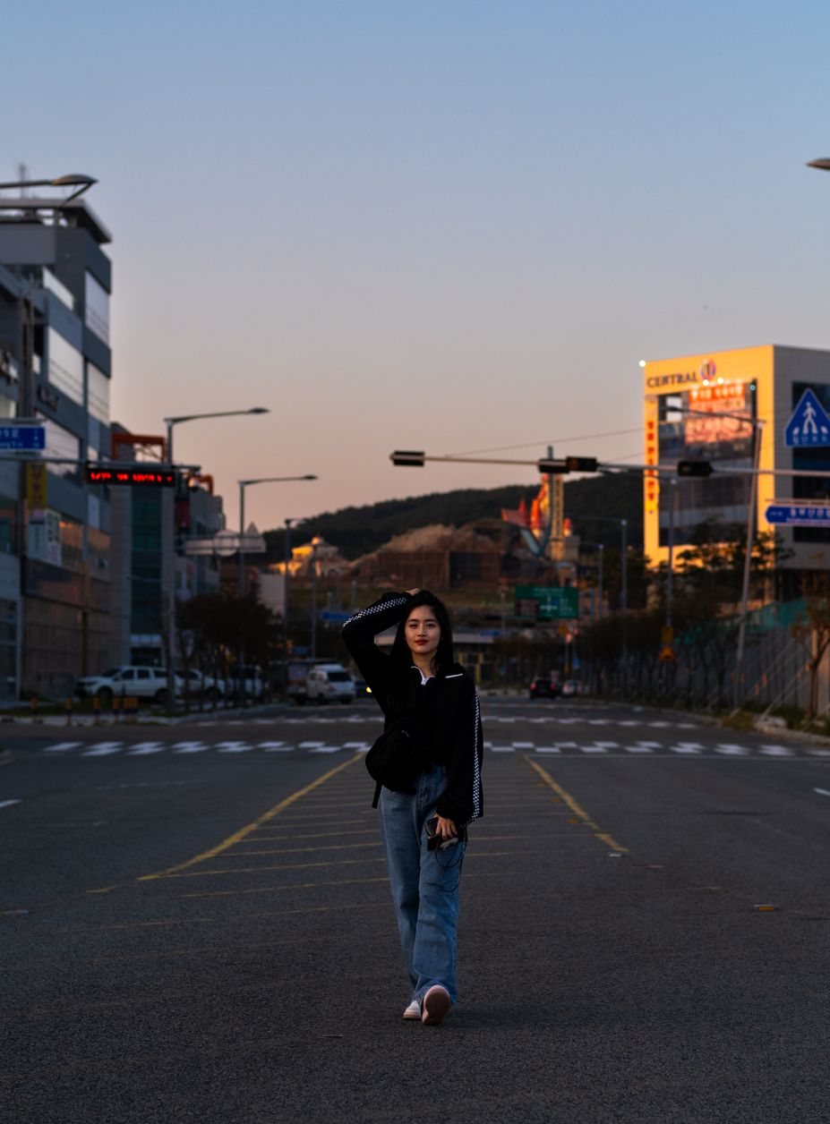 On a sunset road in Busan.